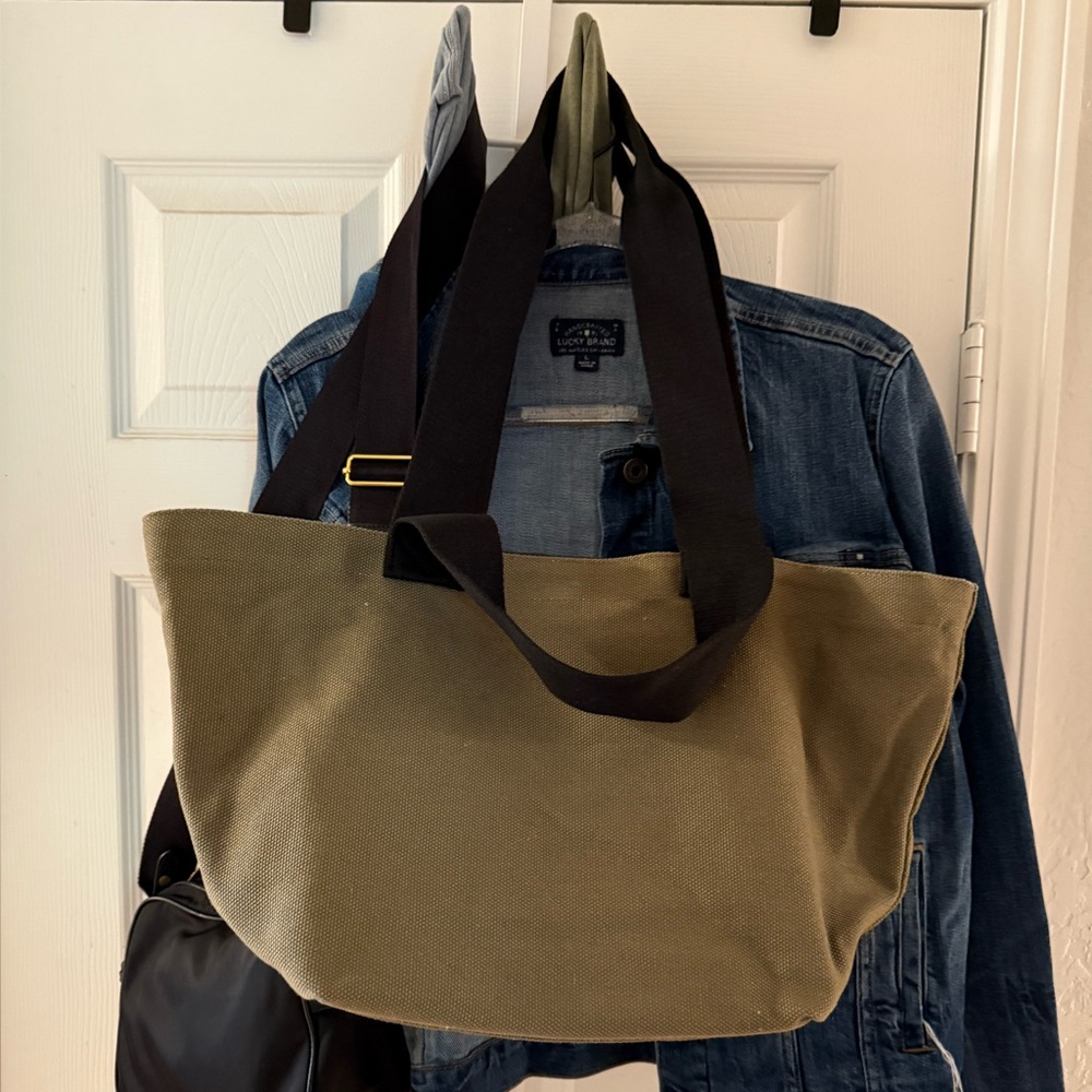 All Saints Khaki Tote with Black Straps - Picture 5 of 13